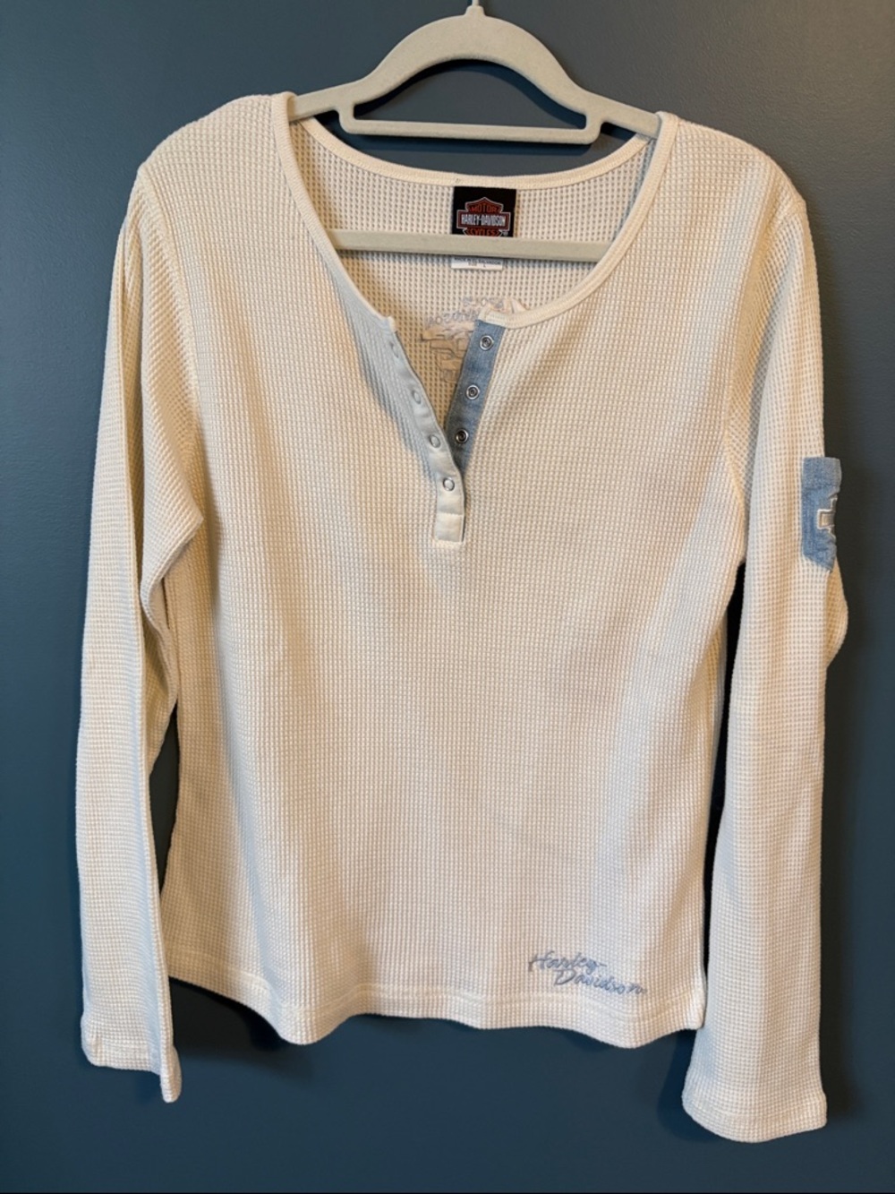 Harley-Davidson Long-Sleeve Henley with Denim Accents